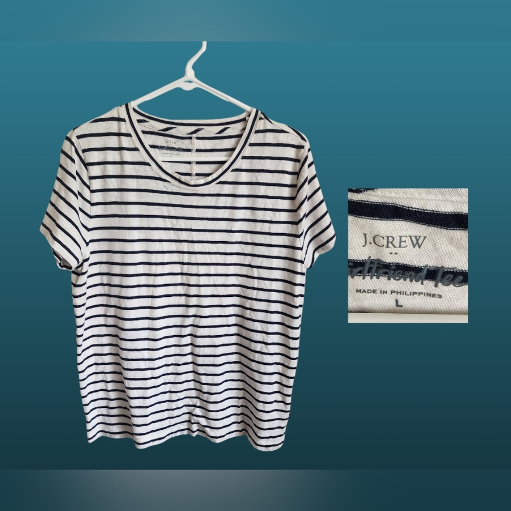 J. Crew "girlfriend" tee, white with charcoal stripes, sz Lg